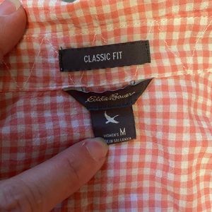 Eddie Bauer classic fit gingham shirt. Medium. Coral color